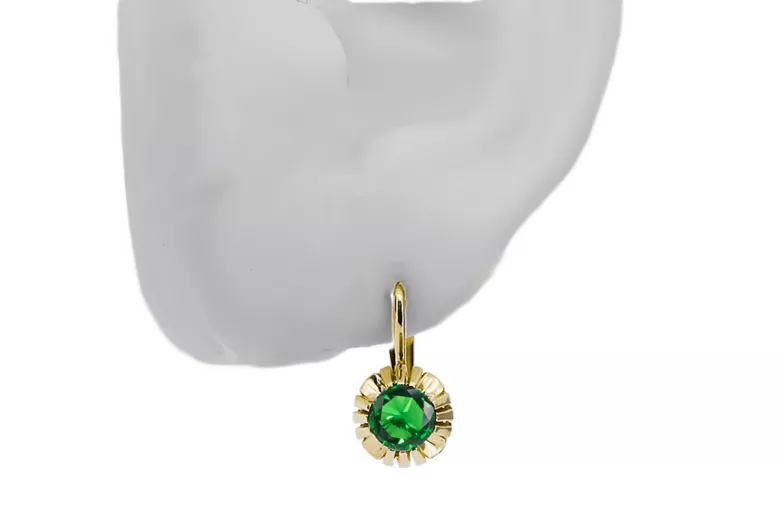 Изумруд 14-кв Желтое золото Серьги Винтаж стиль vec027y